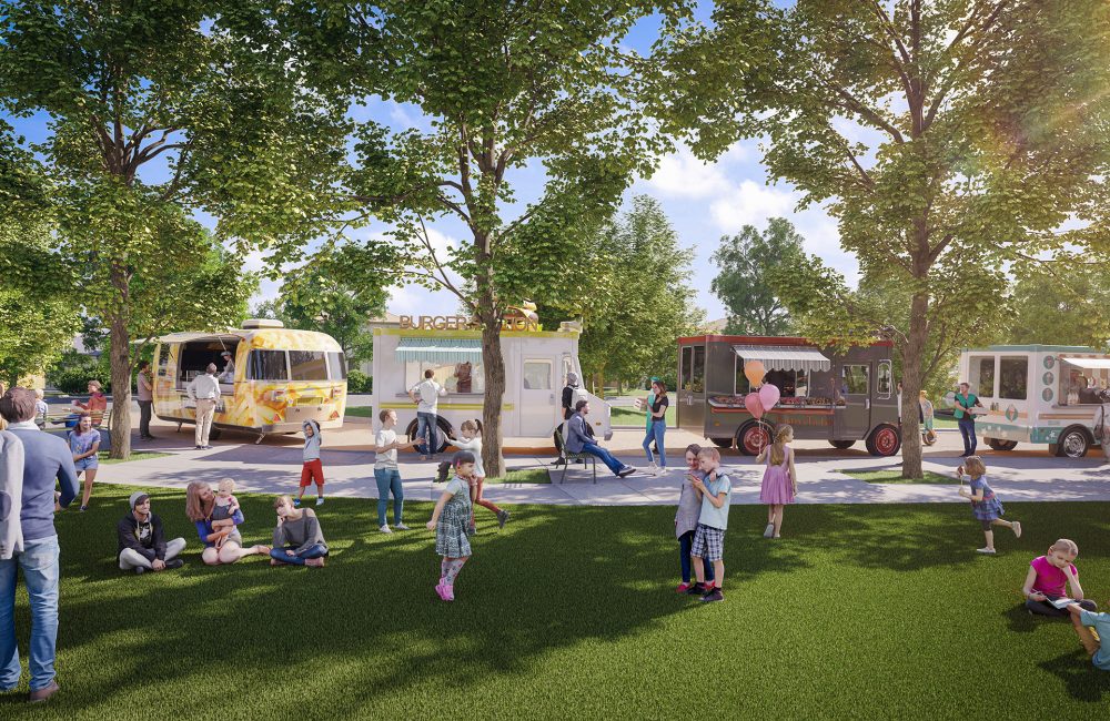 rendering of food truck park at Treeline